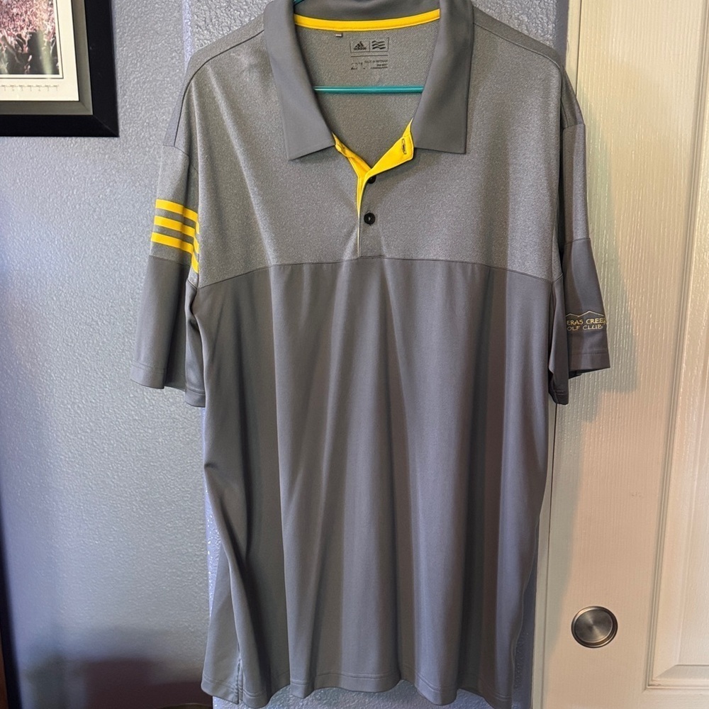 Adidas Men's Polo in Gray with Yellow Accents - Picture 1 of 5